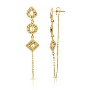 14K Gold Diamond Pave Multi-shape Chain Earrings