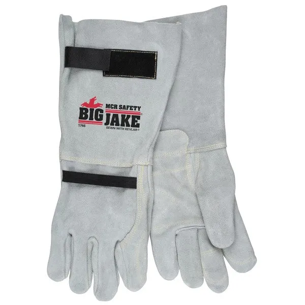 1746L MCR Safety Big Jake® Gloves, Large, Leather, Gray, 18 Inch L