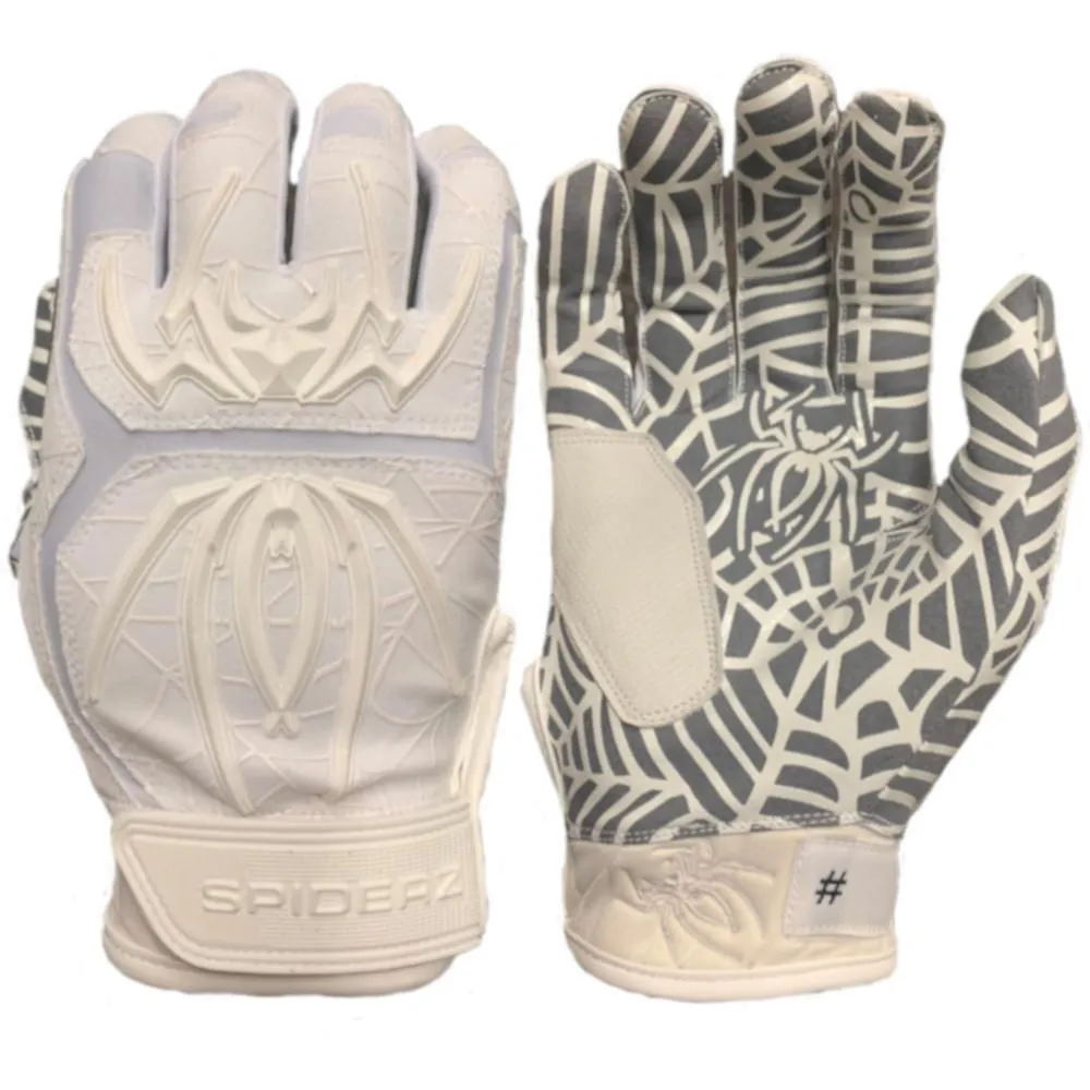 2023 Spiderz HYBRID Batting Gloves: White/White