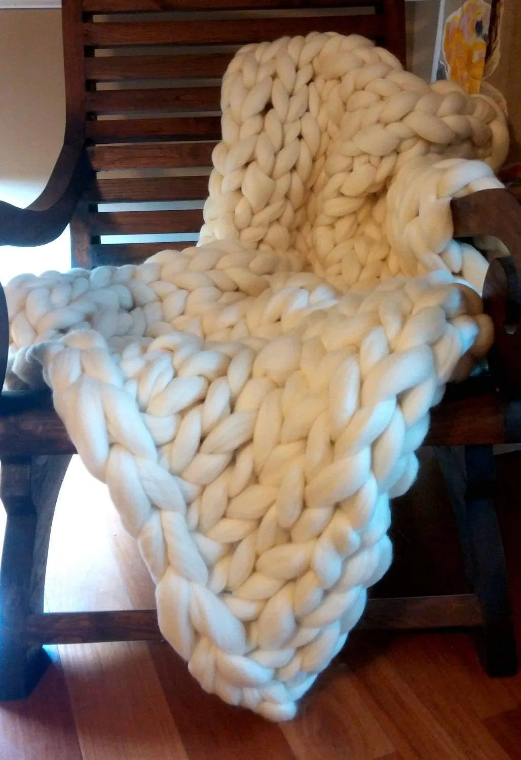 3 Chunky Knit Blanket, SALE TODAY ONLY!  Ivory Chunky Knit Wool Blanket 50" x 65" Throw Blanket Giant Knit, Chunky Merino Blanket Ecru White