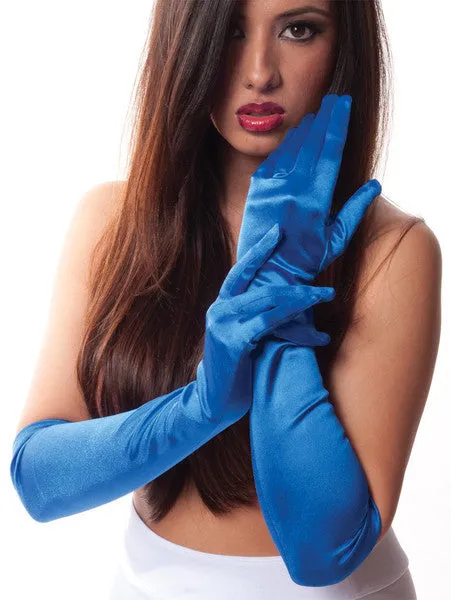 45cm Royal Blue Satin Gloves