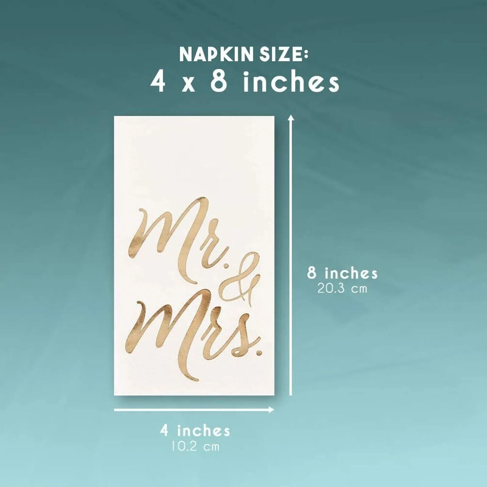 50 Pack White Mr and Mrs Dinner Napkins for Wedding, Anniversary, Gold Foil, 4x8 inches