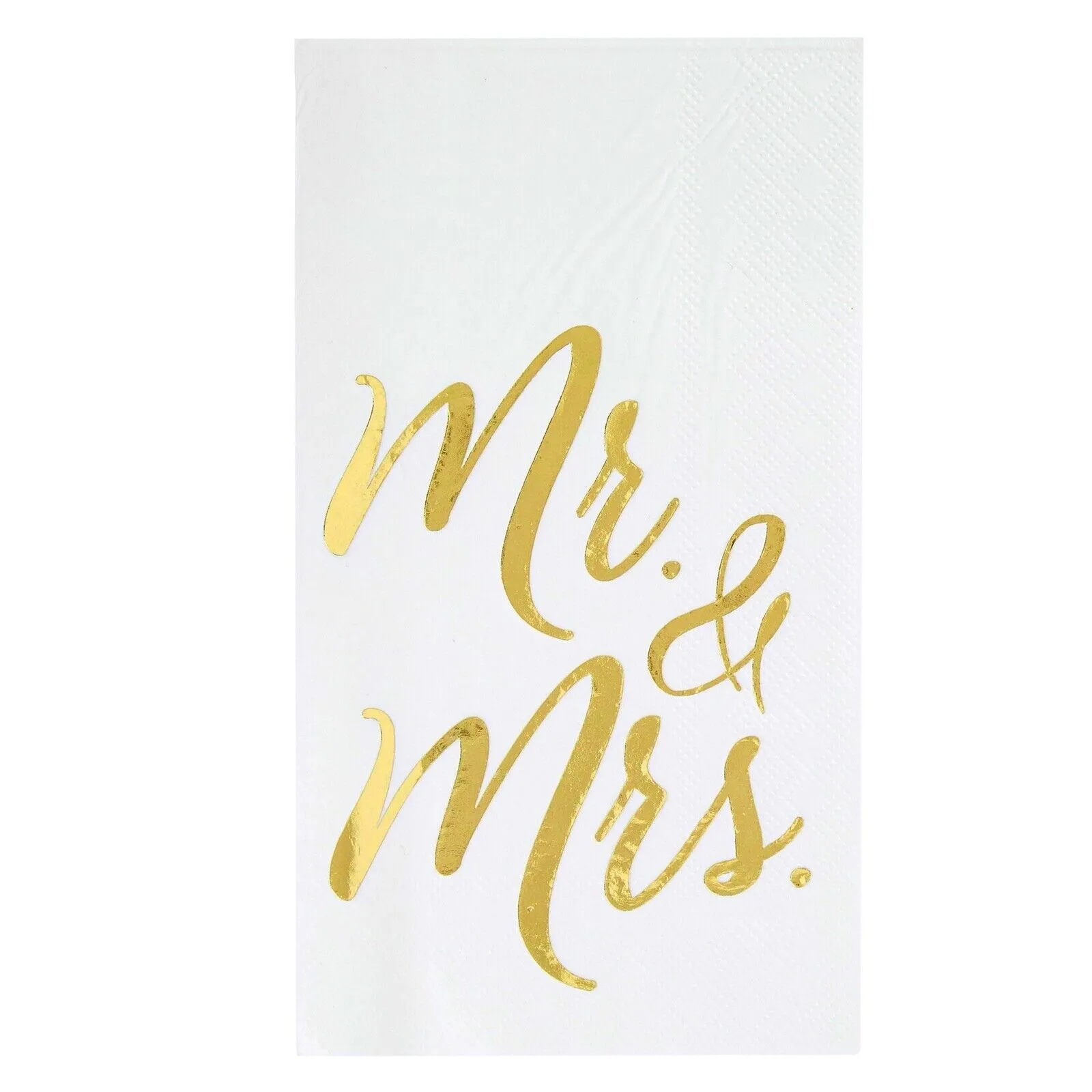 50 Pack White Mr and Mrs Dinner Napkins for Wedding, Anniversary, Gold Foil, 4x8 inches