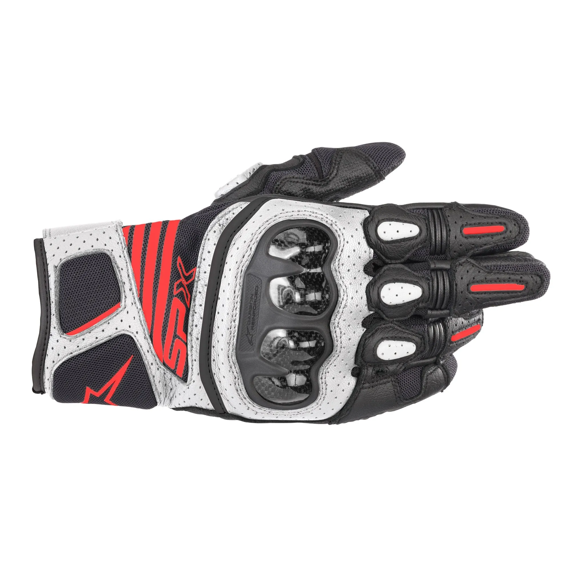 Alpinestars Carbon v2 Motorcycle Gloves White Red