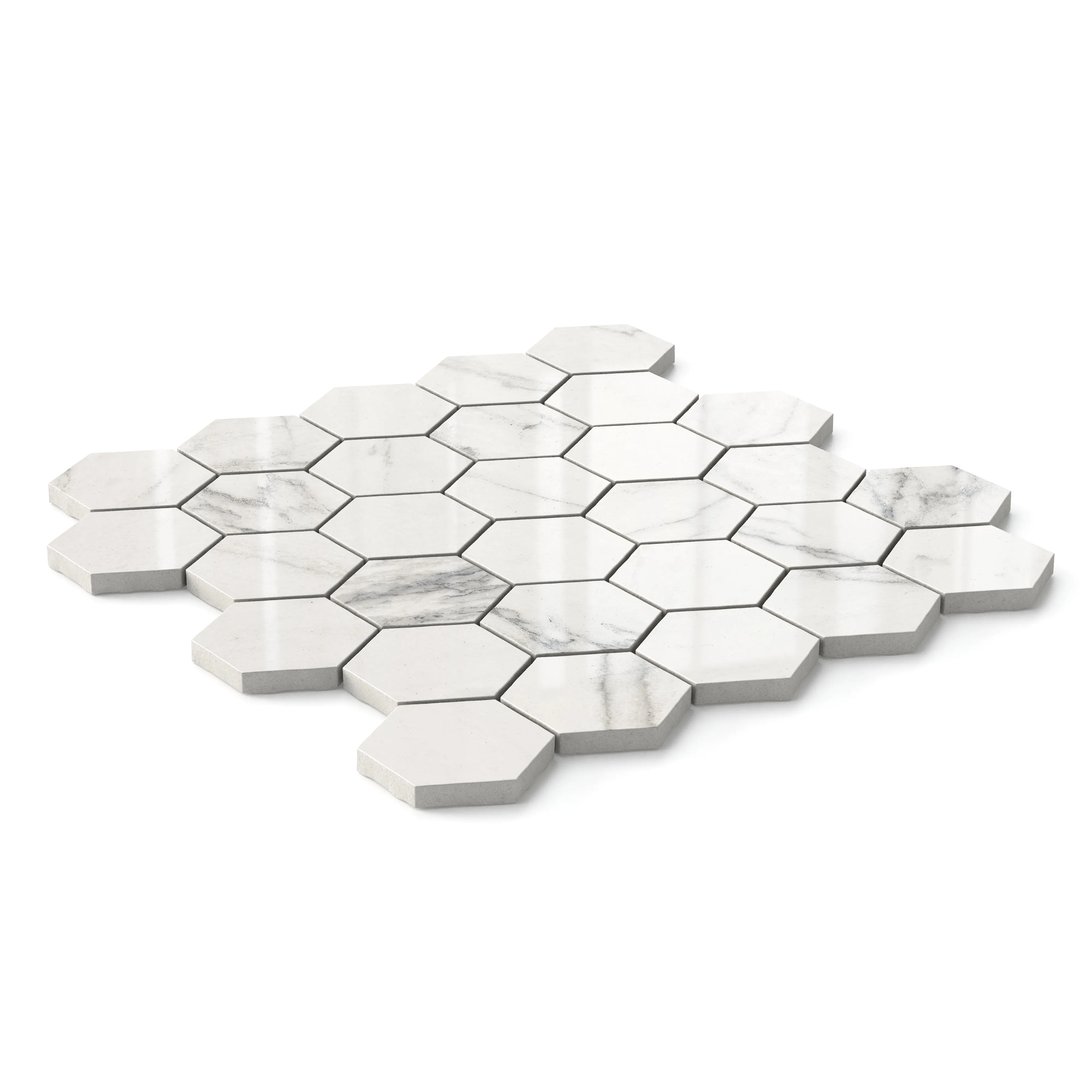 Aniston 2x2 Polished Porcelain Hexagon Mosaic Tile in Calacatta Quarzite