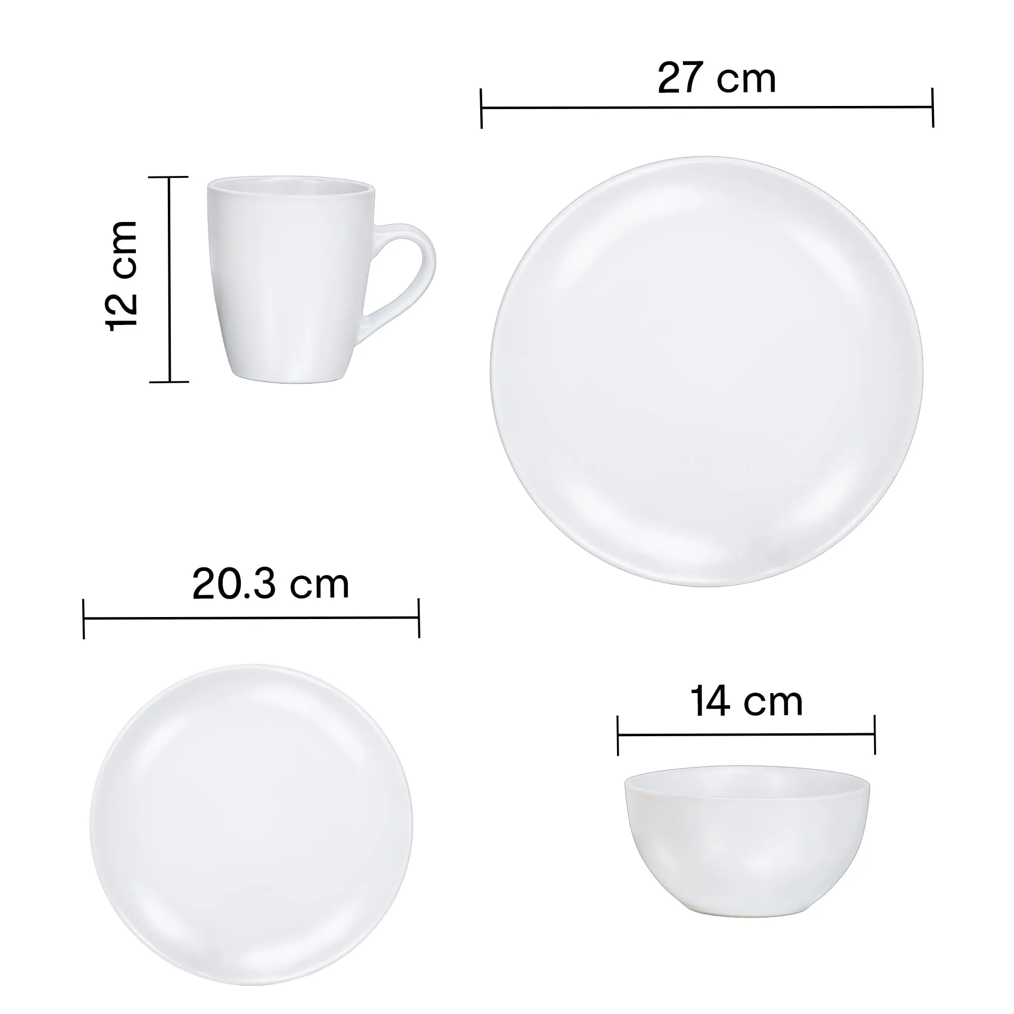 Anko Café White 24 Piece Dinner Set/Classy Stoneware Dinner Set With 6 Side Pl6 Dinner Plates, 6 Bowls, And 6 Mugs,White Dinner Set - Solid