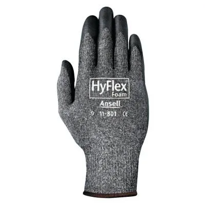 Ansell HyFlex® Foam Gray™ Gloves, 8, Black/Gray, Nitrile Foam Palm Coated, 11-801-8