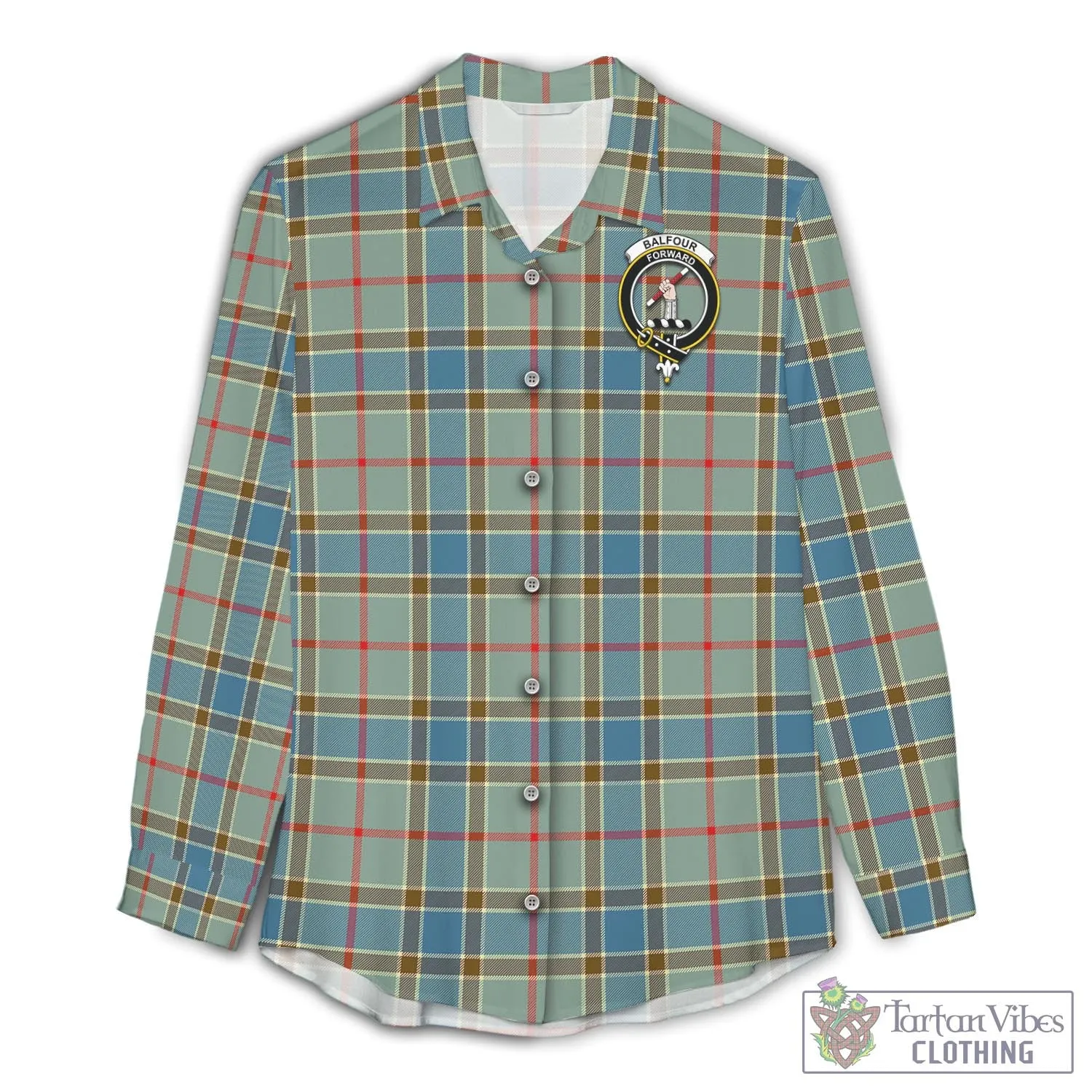 Balfour Blue Tartan Women's Casual Shirt with Family Crest