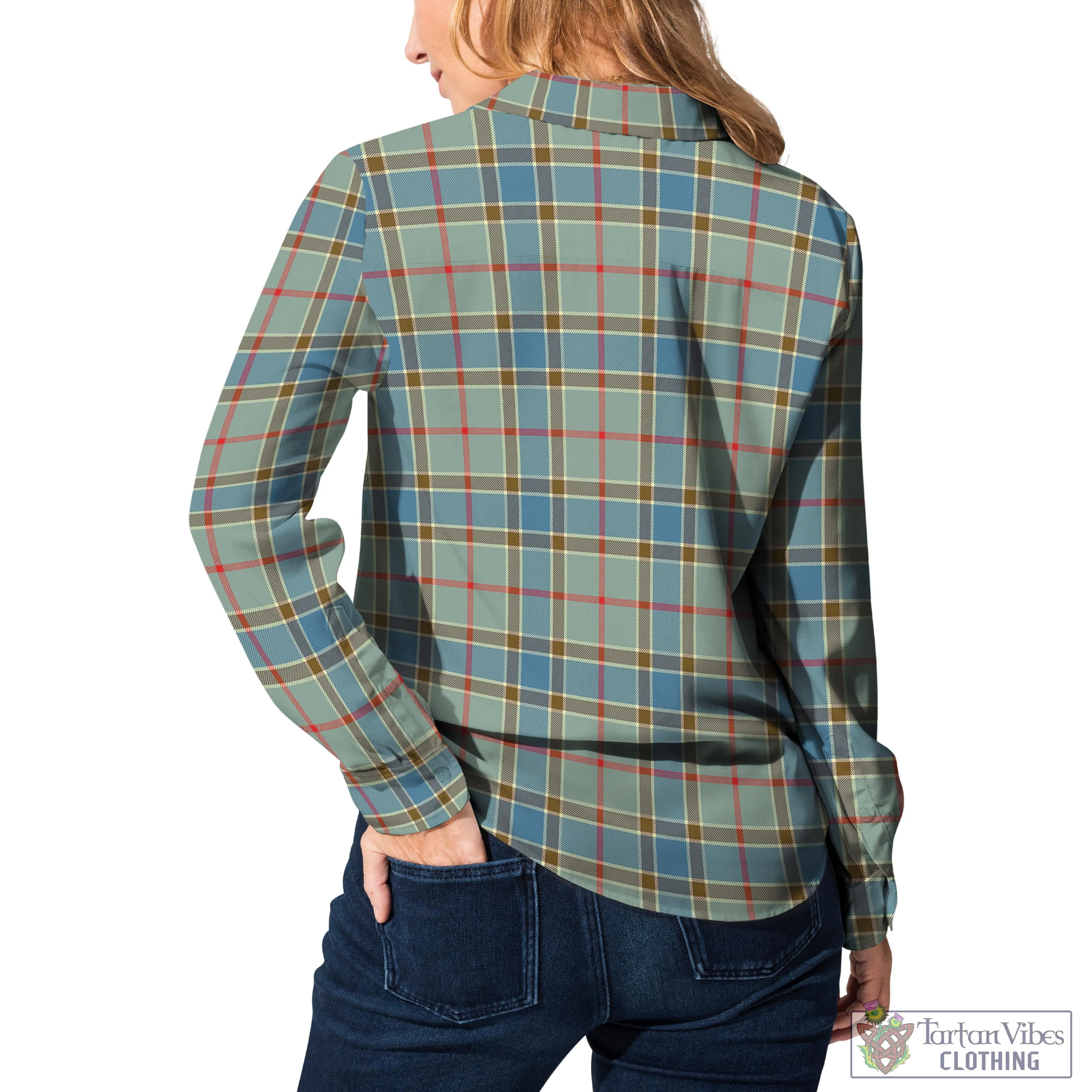 Balfour Blue Tartan Women's Casual Shirt with Family Crest