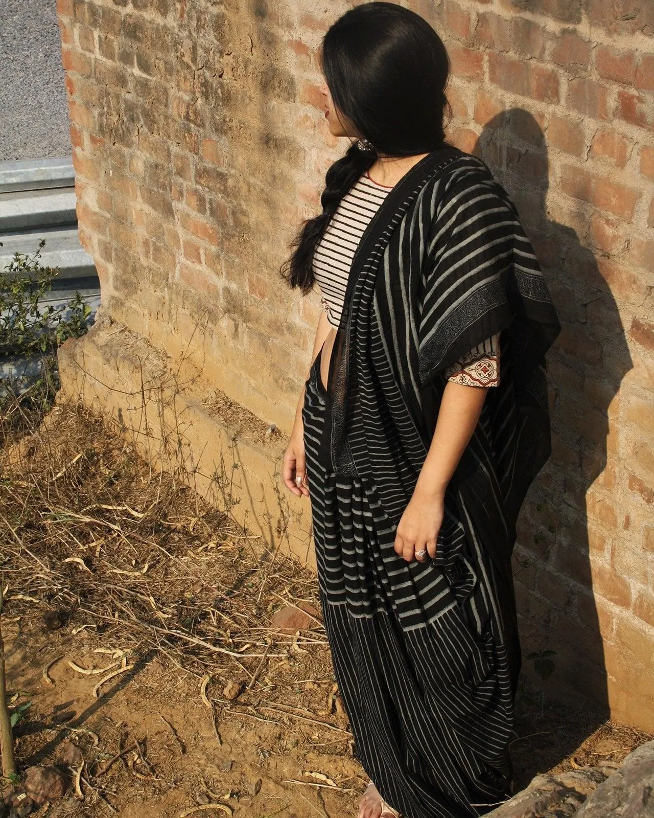 Black Block Printed Cotton Mul Saree