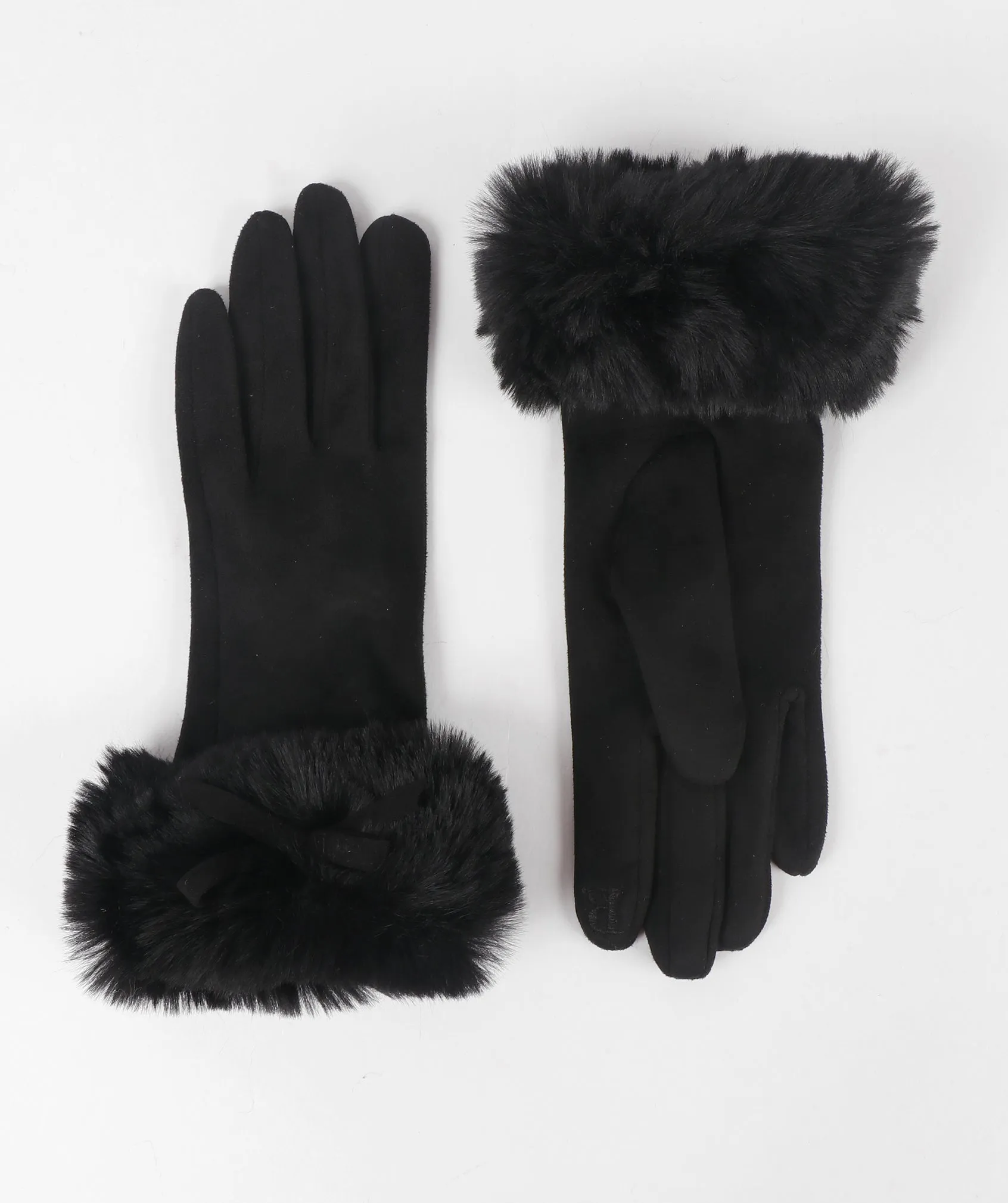 Black Faux Suede Gloves with Faux Fur Cuffs