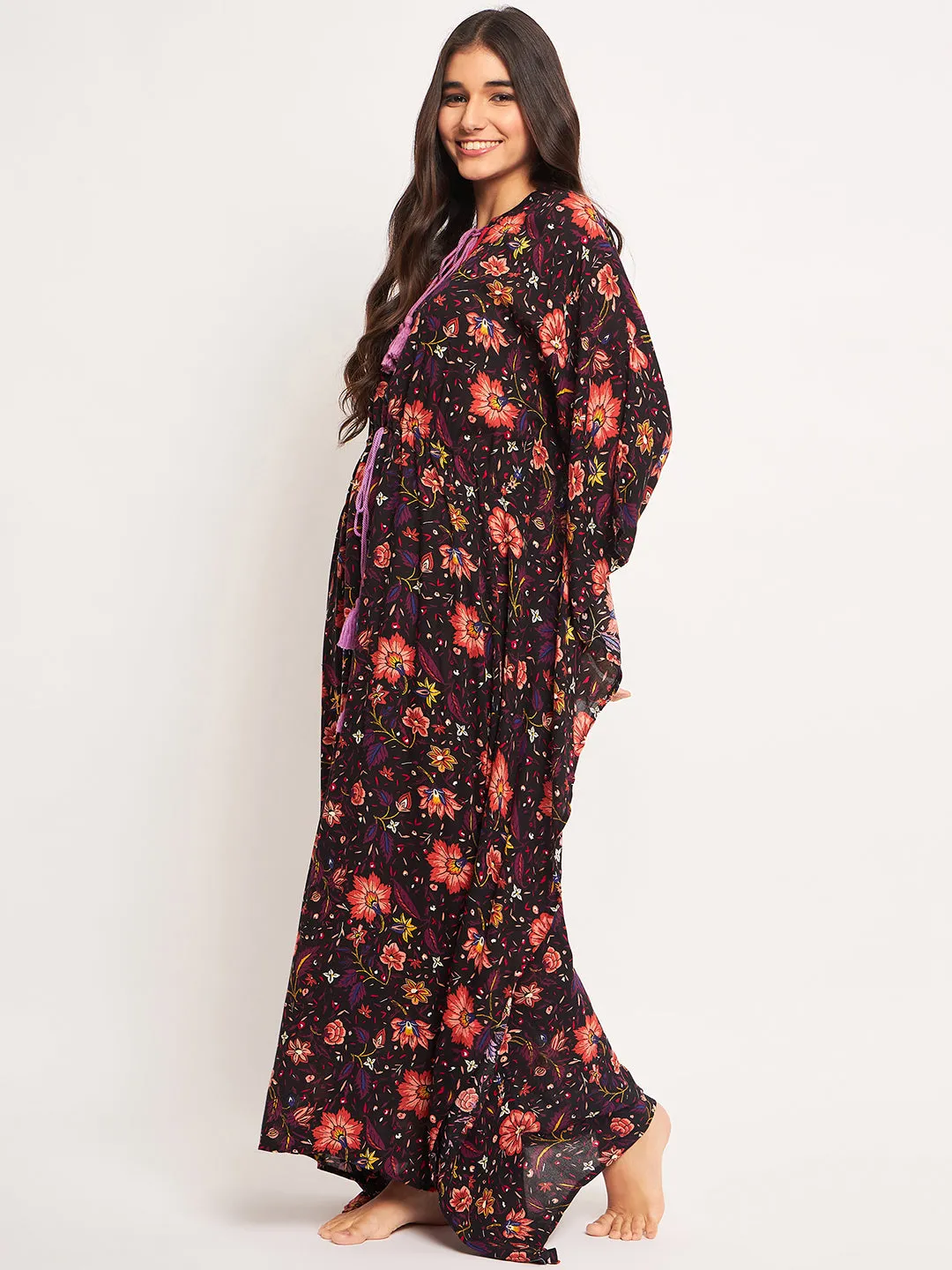 Black Floral Printed Kaftan