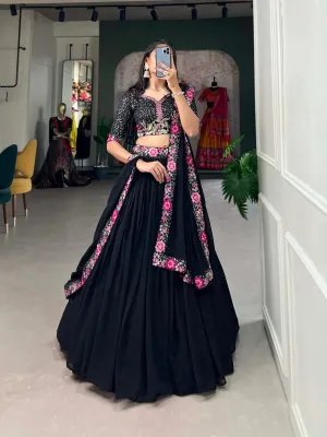 Black Georgette Sequin Lehenga Choli with Delicate Embroidery