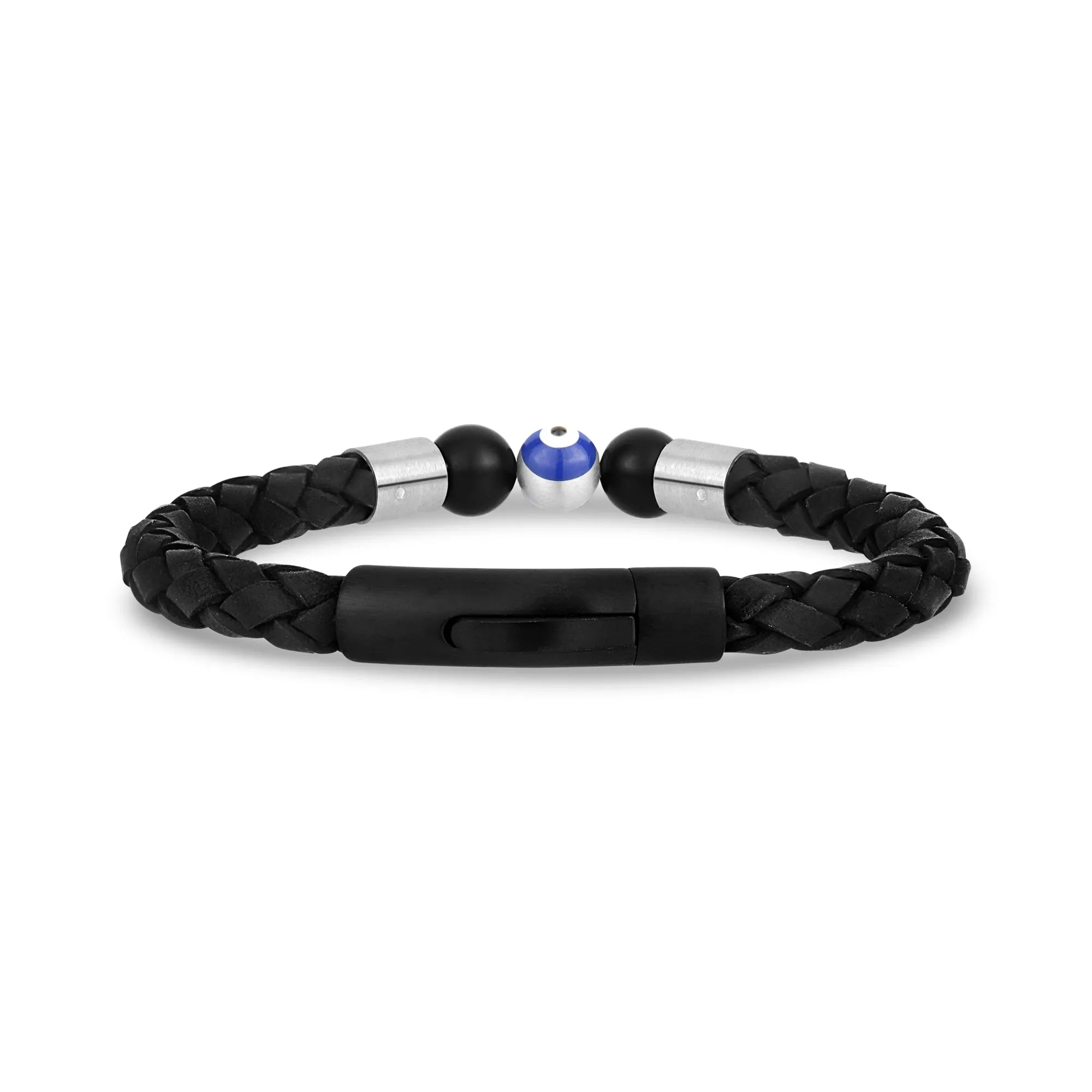 Black Leather Evil Eye Bracelet