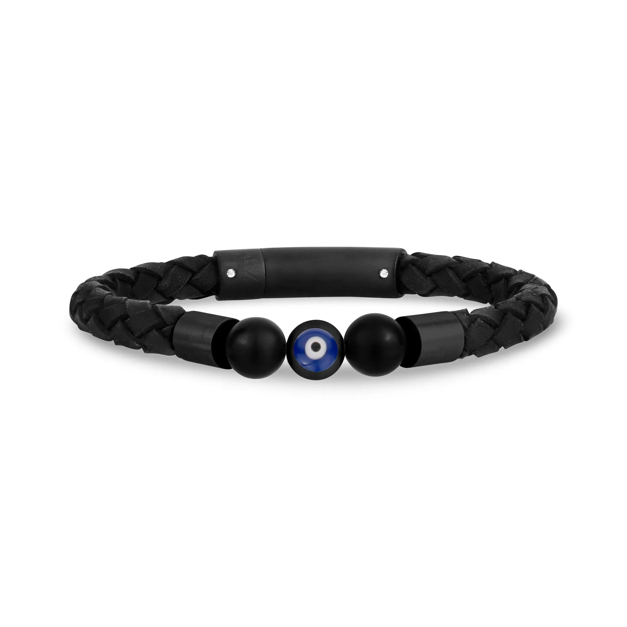 Black Leather Evil Eye Bracelet