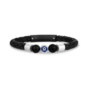 Black Leather Evil Eye Bracelet