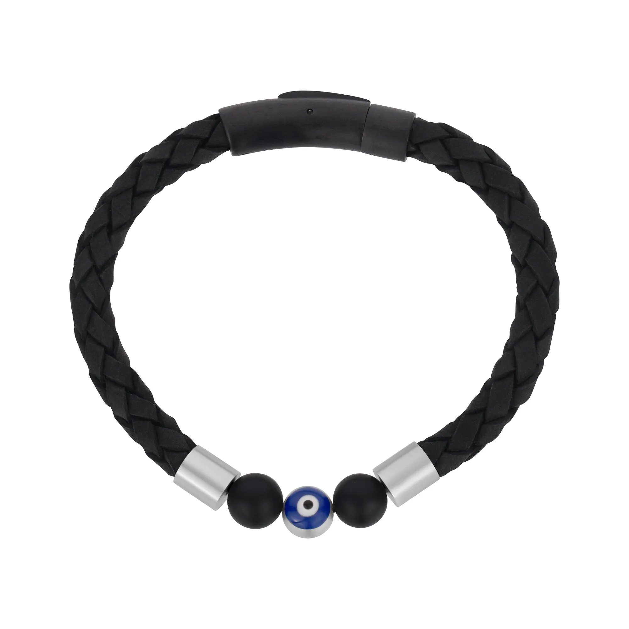 Black Leather Evil Eye Bracelet