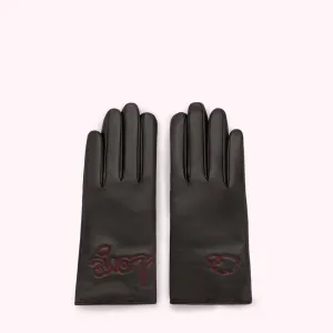 BLACK LOVE EMBROIDERED LEATHER GLOVES