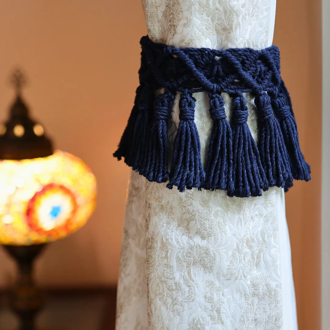 Blue Macrame Tassel Curtain Ties