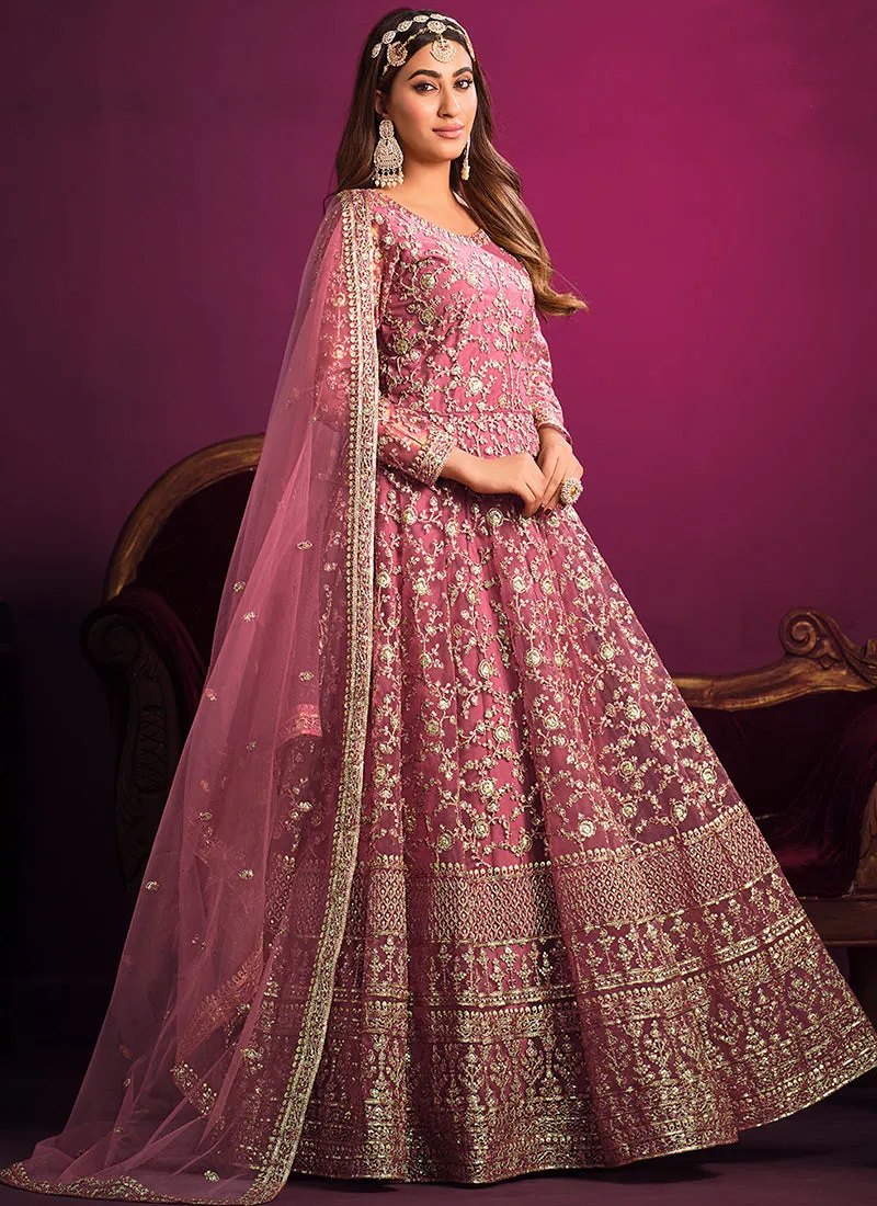 Blush Pink Embroidery Festive Anarkali Suit