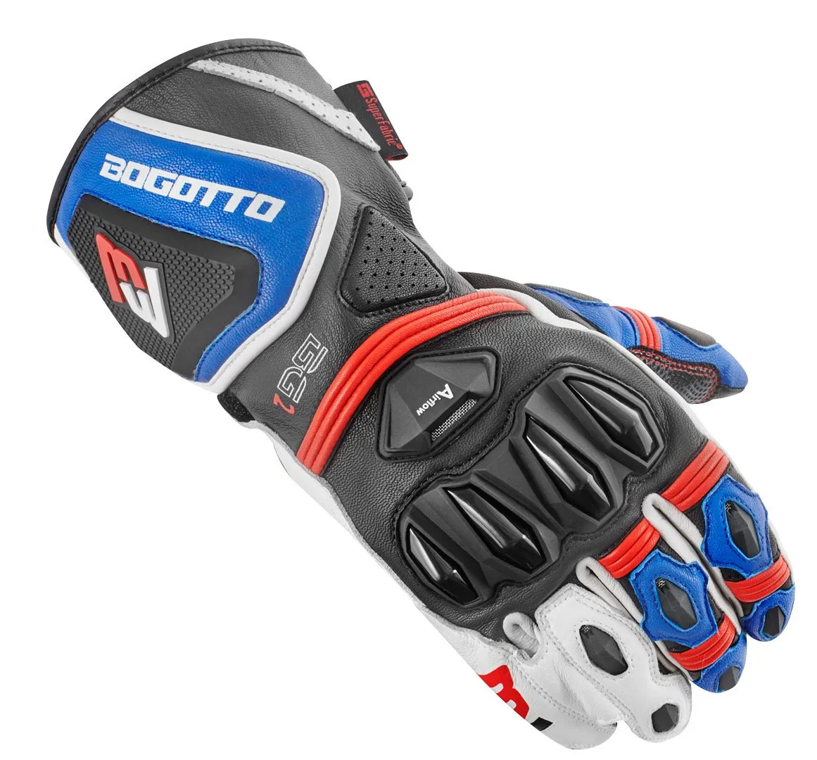 Bogotto Monza Motorcycle Gloves with Adjustable Wrist, Blue/White/Red