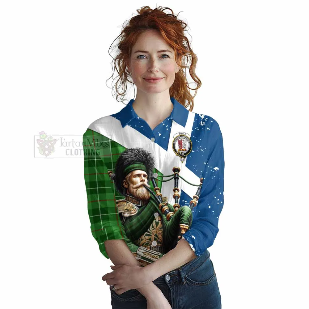 Boyle Tartan Women's Casual Shirt with Family Crest Scottish Bagpiper Vibes