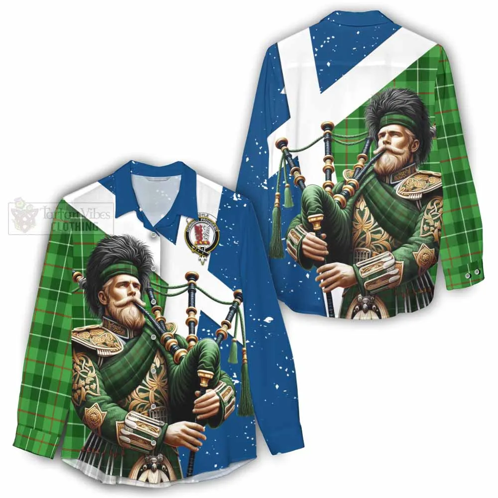 Boyle Tartan Women's Casual Shirt with Family Crest Scottish Bagpiper Vibes