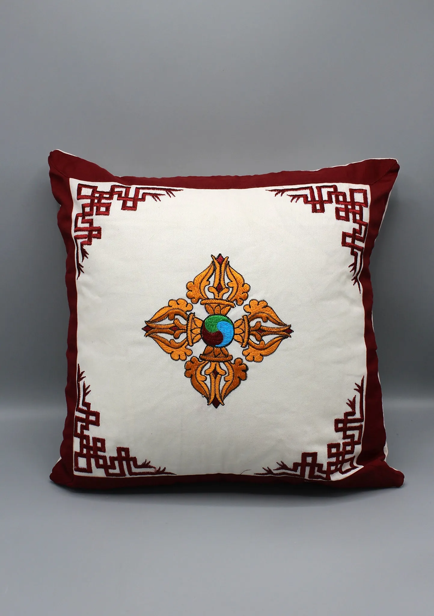 Buddhist Ritual Double Dorjee Embroidery Cushion Cover