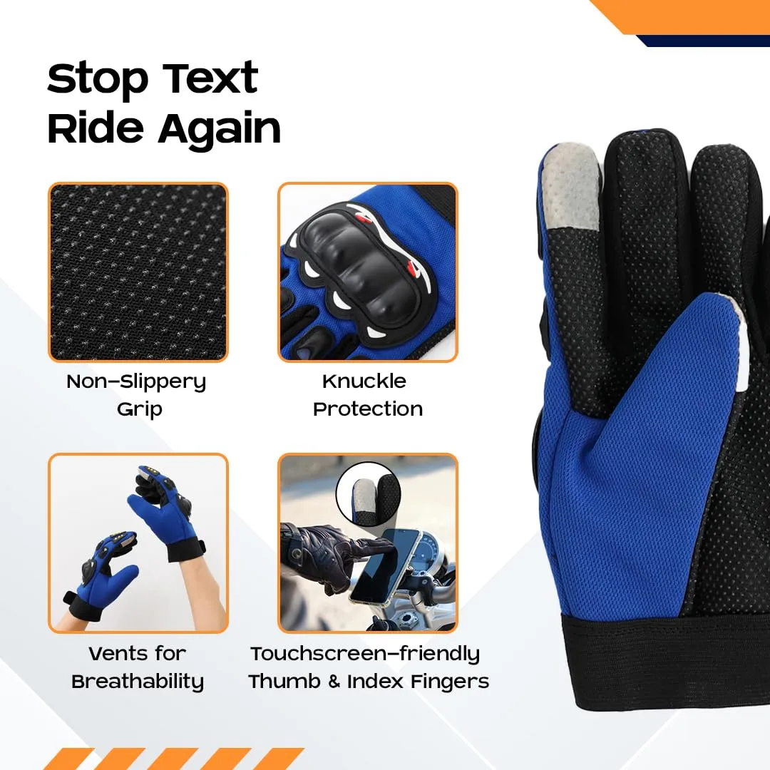 CARBINIC Full Finger Bike Riding Gloves - Polyester, Touch Screen Sensitive, Off-Road Protection for New Age Commuters (XL, Blue, Biking & Cycling) (M, Blue)