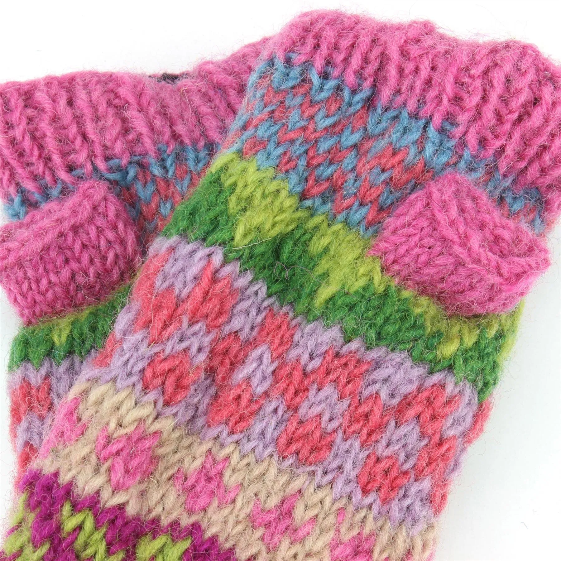 Chunky Wool Knit Arm Warmers - Chevron - Pink