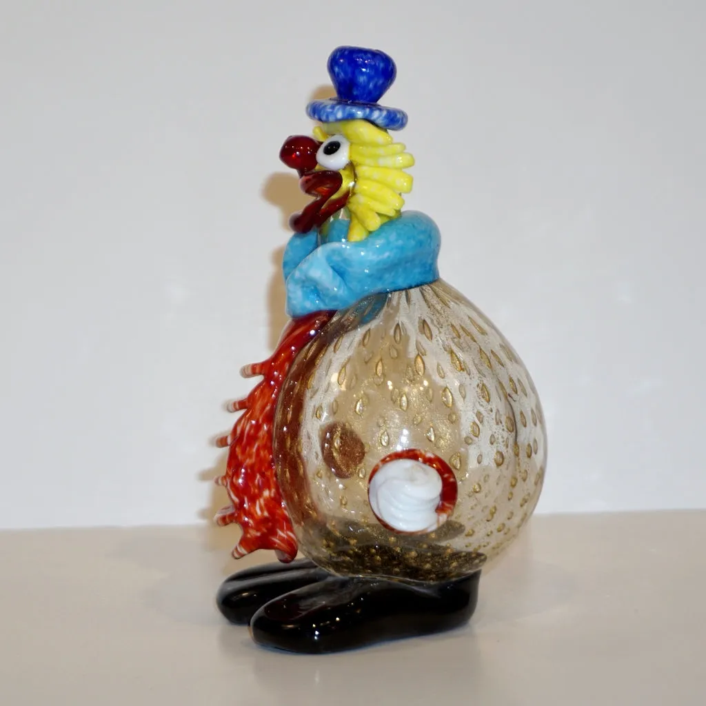 Contemporary Italian Red Amber Blue Murano Glass Clown Sculpture with Orange Tie