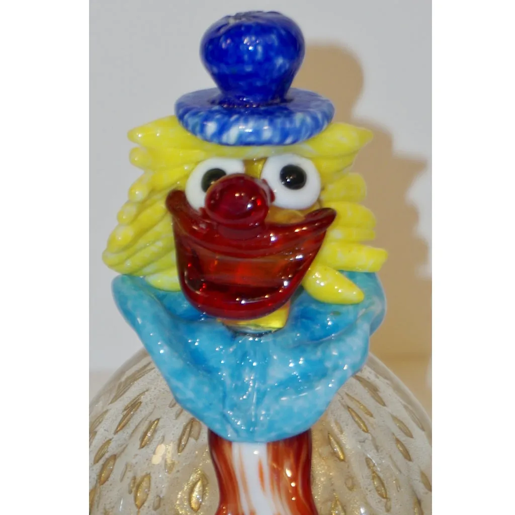 Contemporary Italian Red Amber Blue Murano Glass Clown Sculpture with Orange Tie