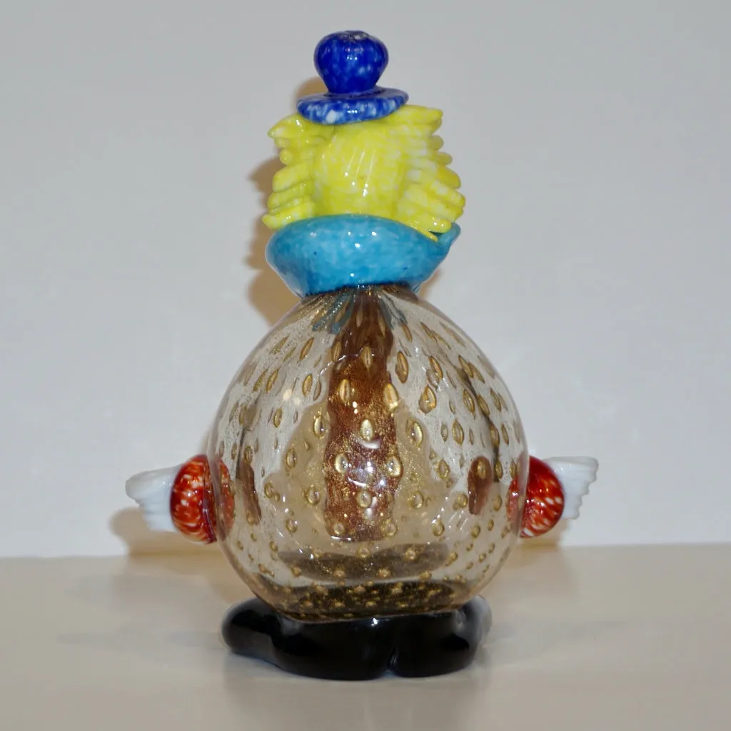 Contemporary Italian Red Amber Blue Murano Glass Clown Sculpture with Orange Tie