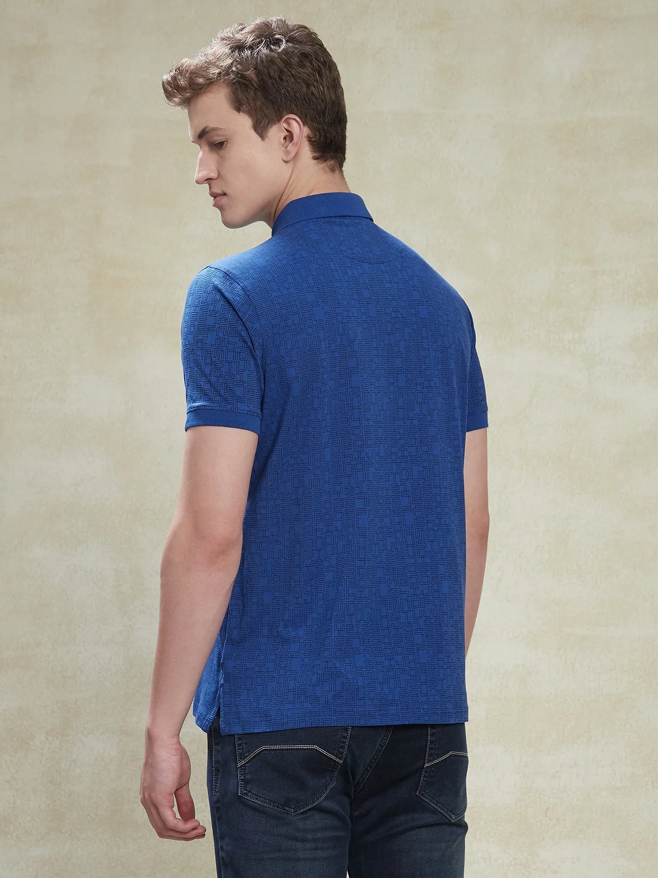 Cotton Stretch Royal Blue POLO Half Sleeve Casual Mens Printed T-Shirt