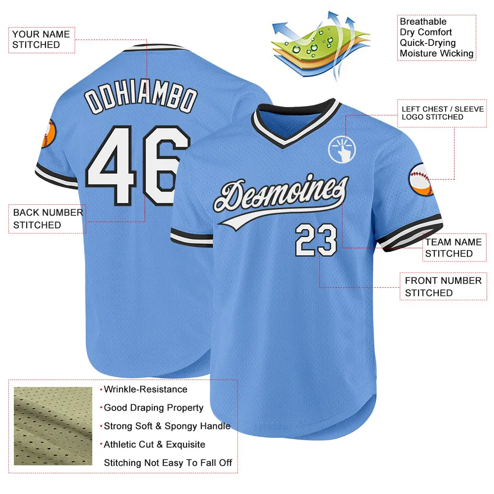 Custom Light Blue White-Black Authentic Throwback Baseball Jersey