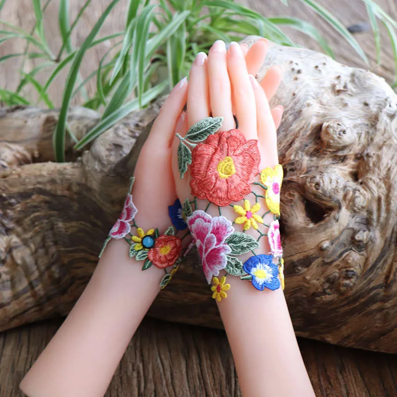 Ethnic Fabric Art Ethnic Style Hollow Lace Embroidery Gloves Wristband Bracelet