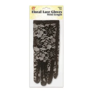 FLORAL LACE GLOVES - WRIST-LENGTH (BLACK)