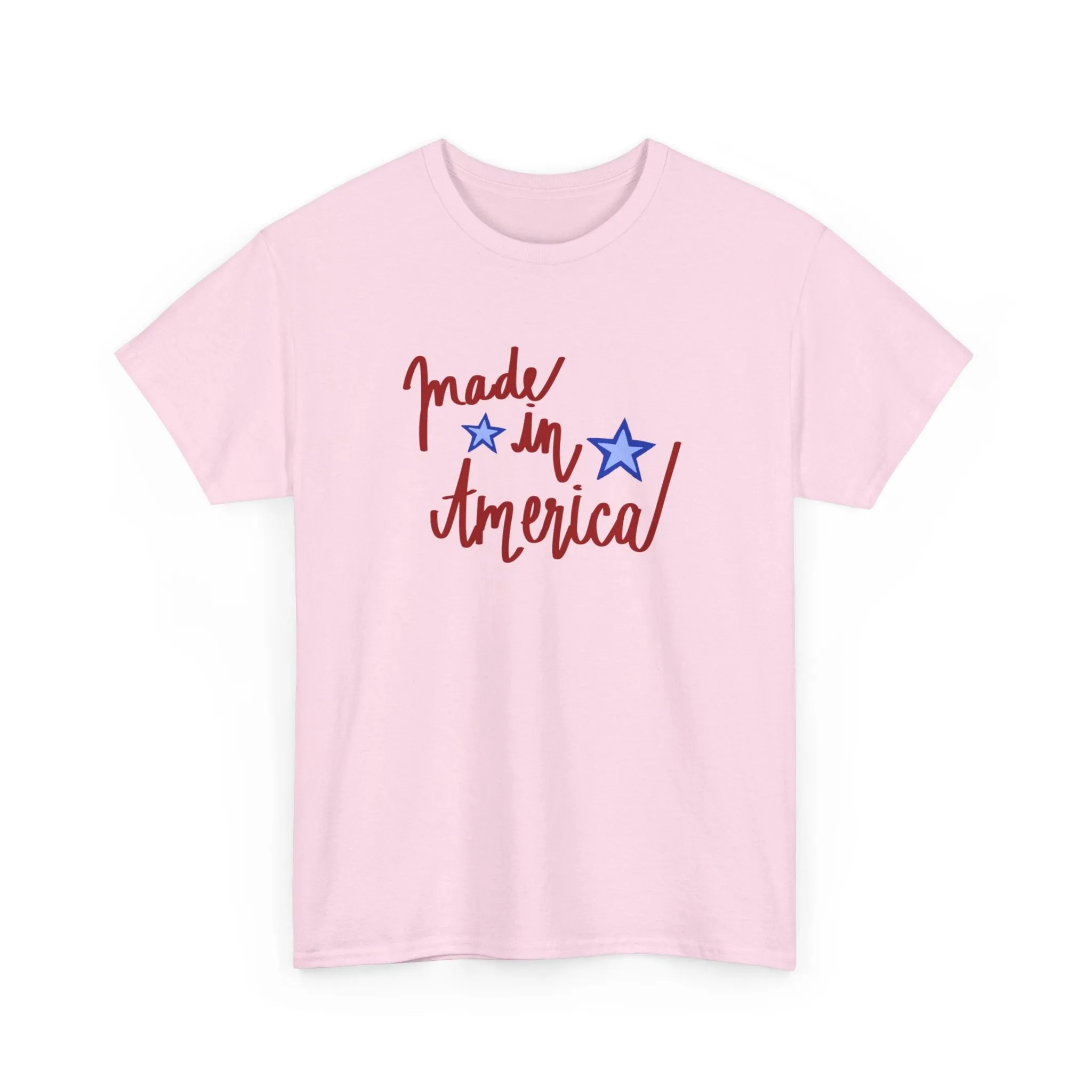 Fourth of July White T-shirt with Patriotic 'Made in America' Print and Star Designs