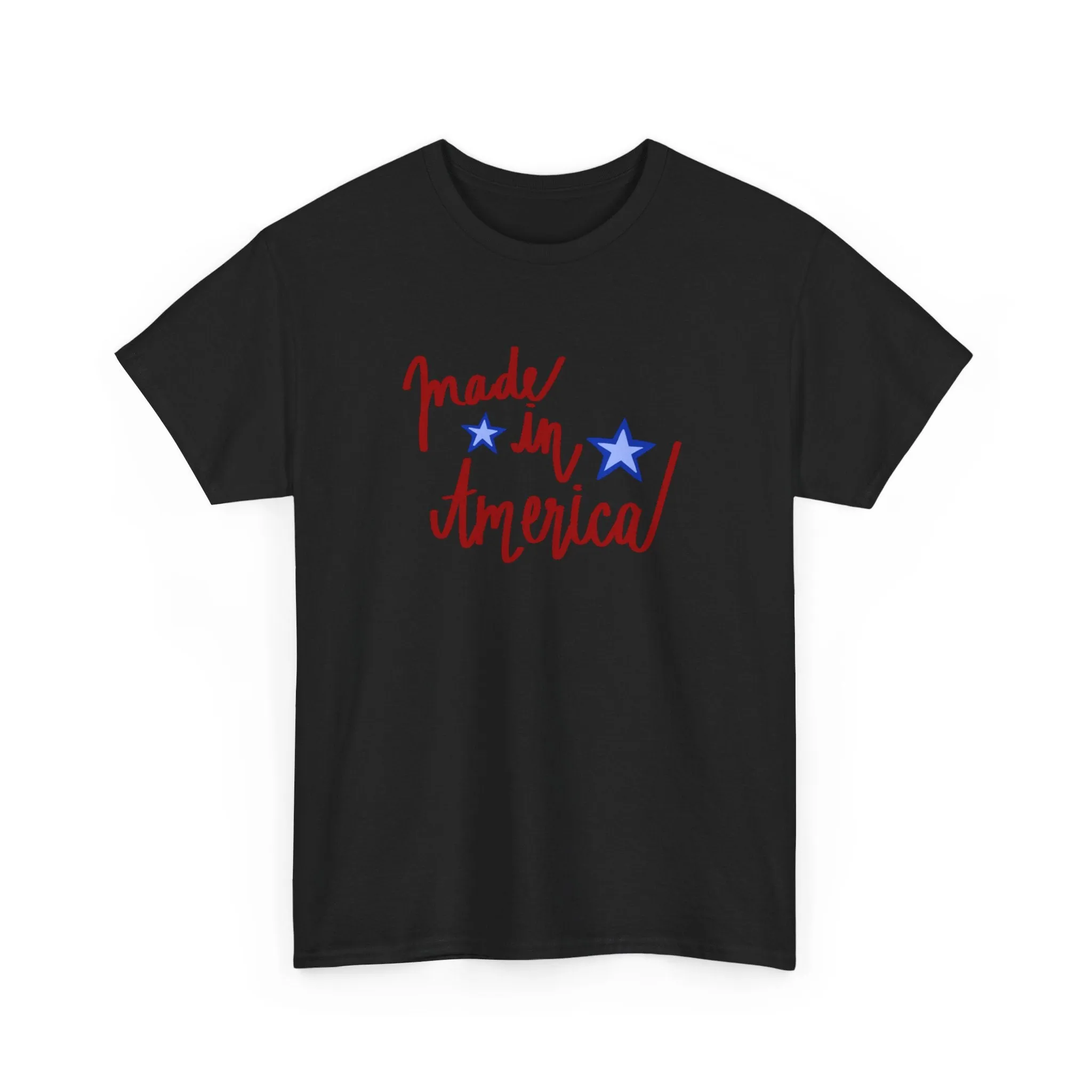 Fourth of July White T-shirt with Patriotic 'Made in America' Print and Star Designs