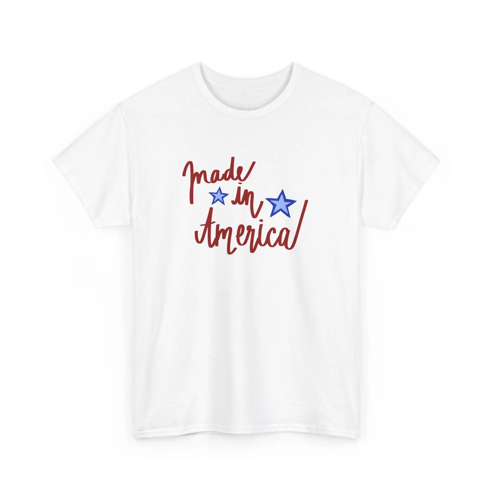 Fourth of July White T-shirt with Patriotic 'Made in America' Print and Star Designs