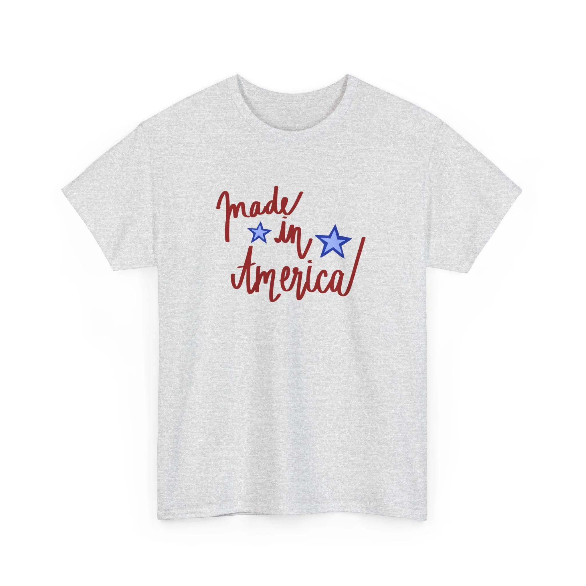 Fourth of July White T-shirt with Patriotic 'Made in America' Print and Star Designs