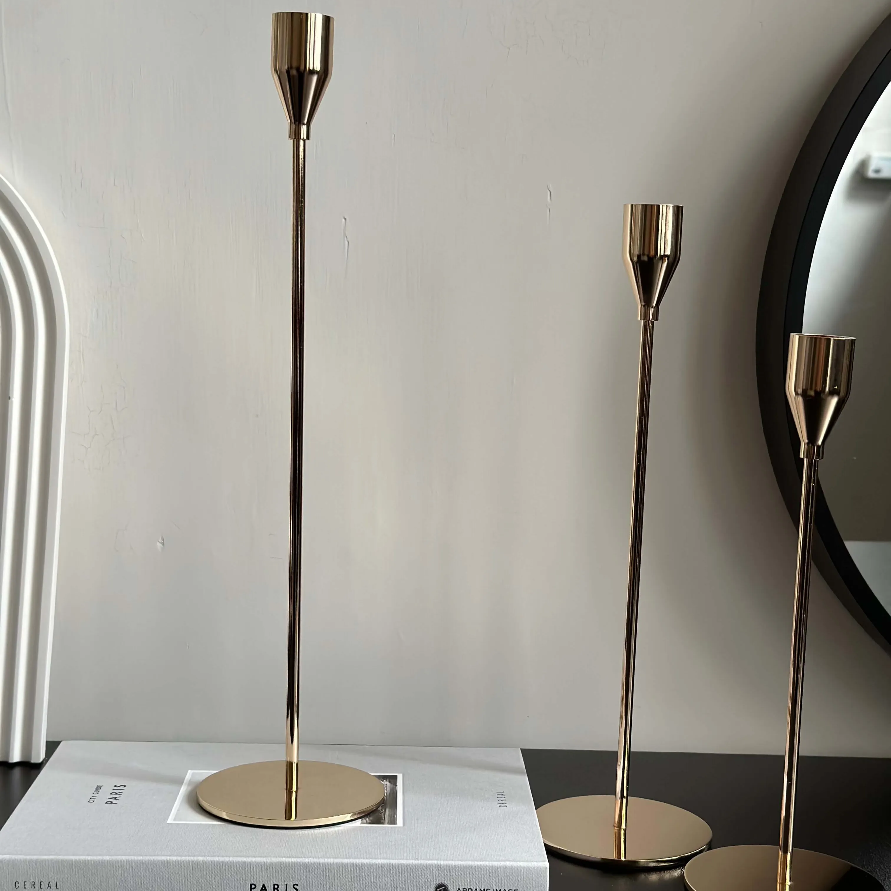 Gold Contemporary Taper Candle Stands set of 3