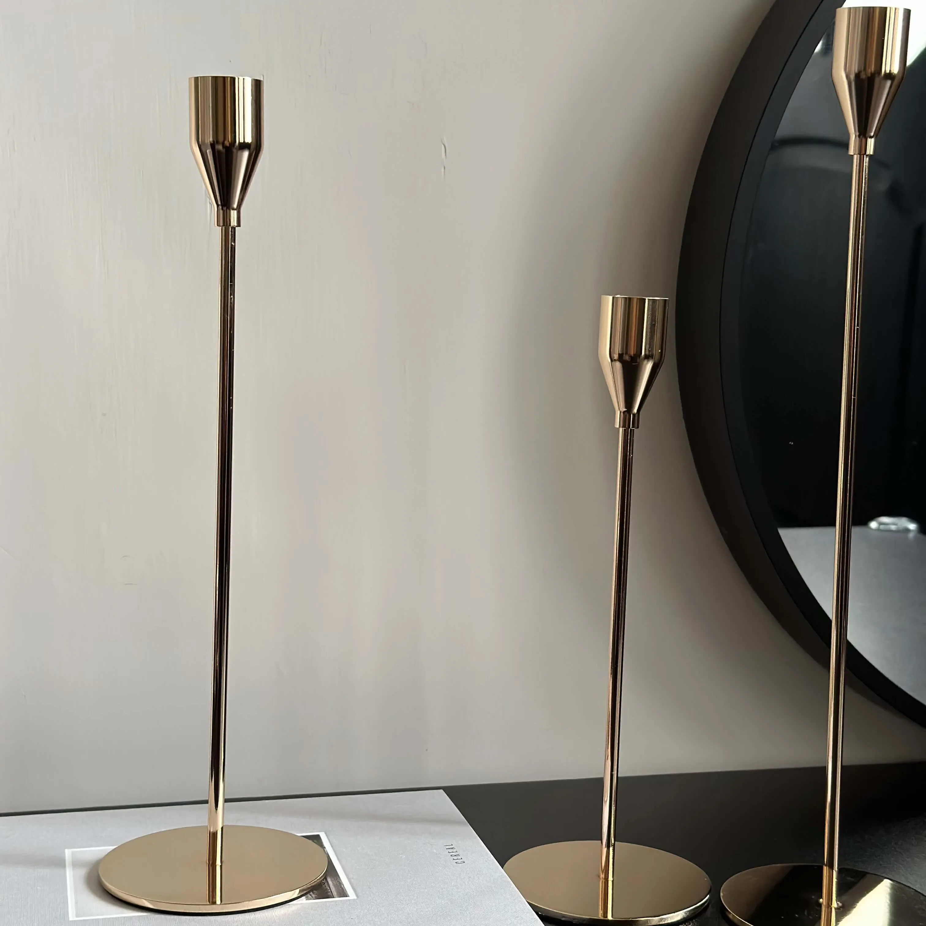 Gold Contemporary Taper Candle Stands set of 3