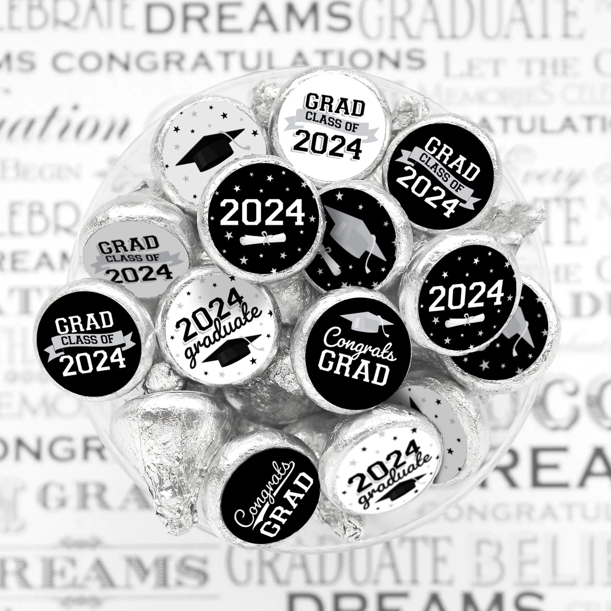 Graduation Class of 2024: Graduation Party Favors - Fits on Hershey® Kisses - 10 School Colors - 180 Stickers