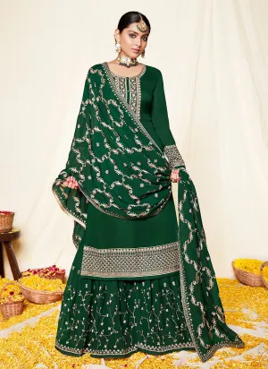 Green Zari Embroidered Georgette Palazzo Suit