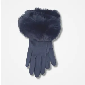 Grey Gloves with Faux Fur Trim