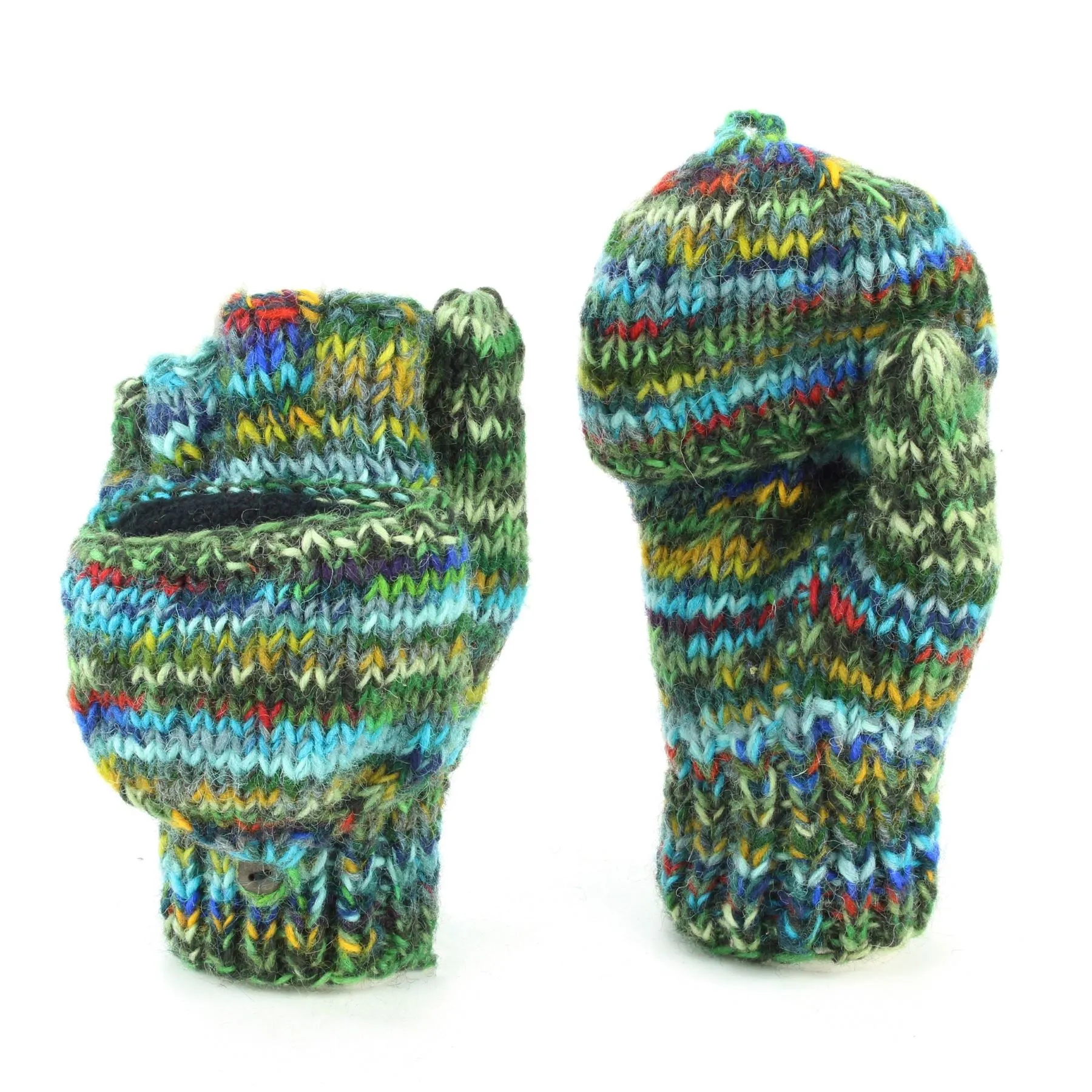 Hand Knitted Wool Shooter Gloves - SD Green Mix