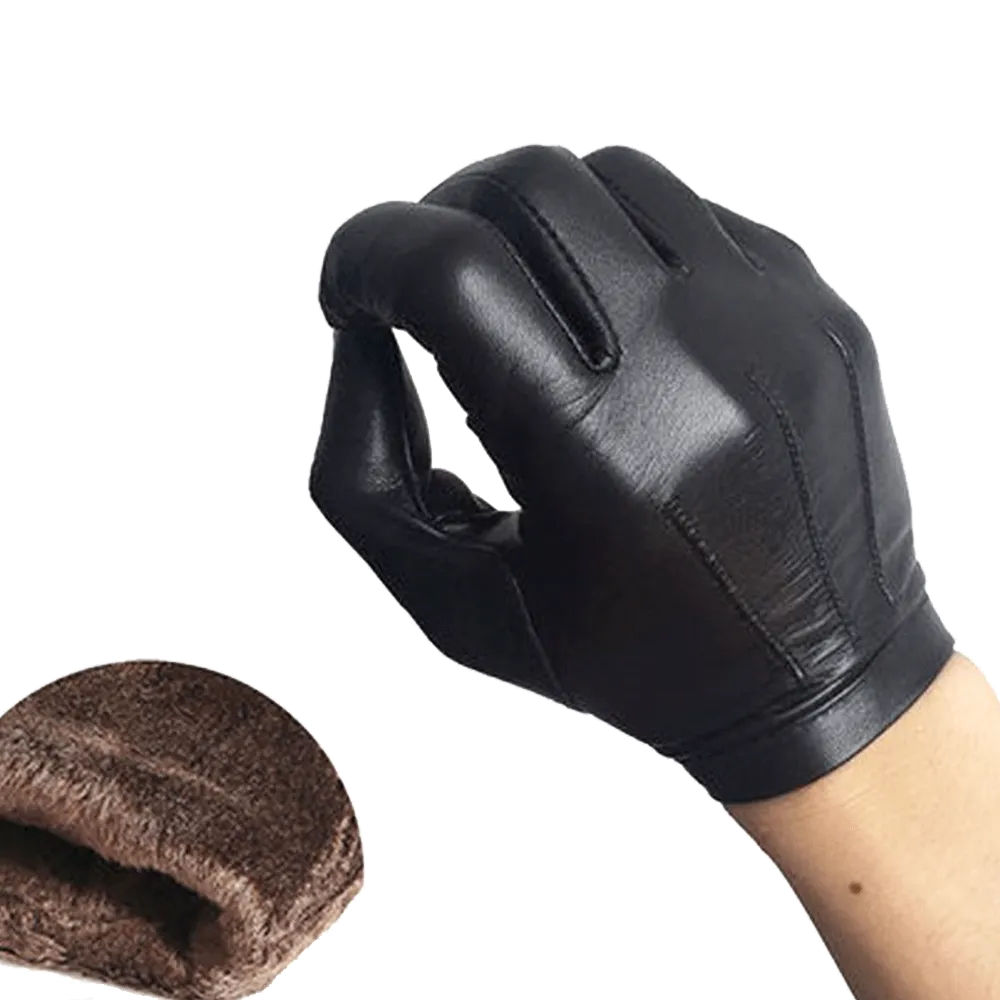 Highshine Unlined Wrist Button One Whole Piece of Sheep Leather Touch Screen Winter Gloves for Men Black and brown