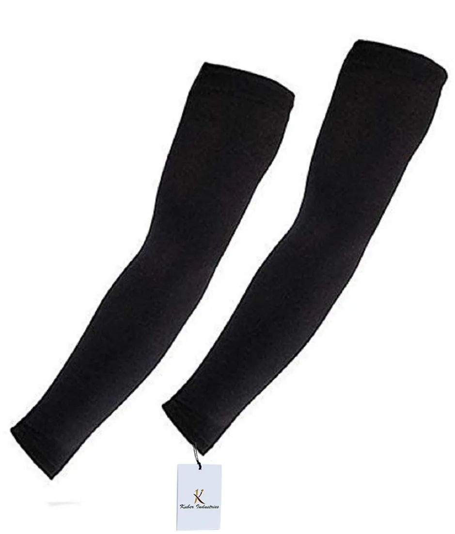 Kuber Industries Cotton 2 Piece Fingerless Arm Sleeves - Black (KU06002)