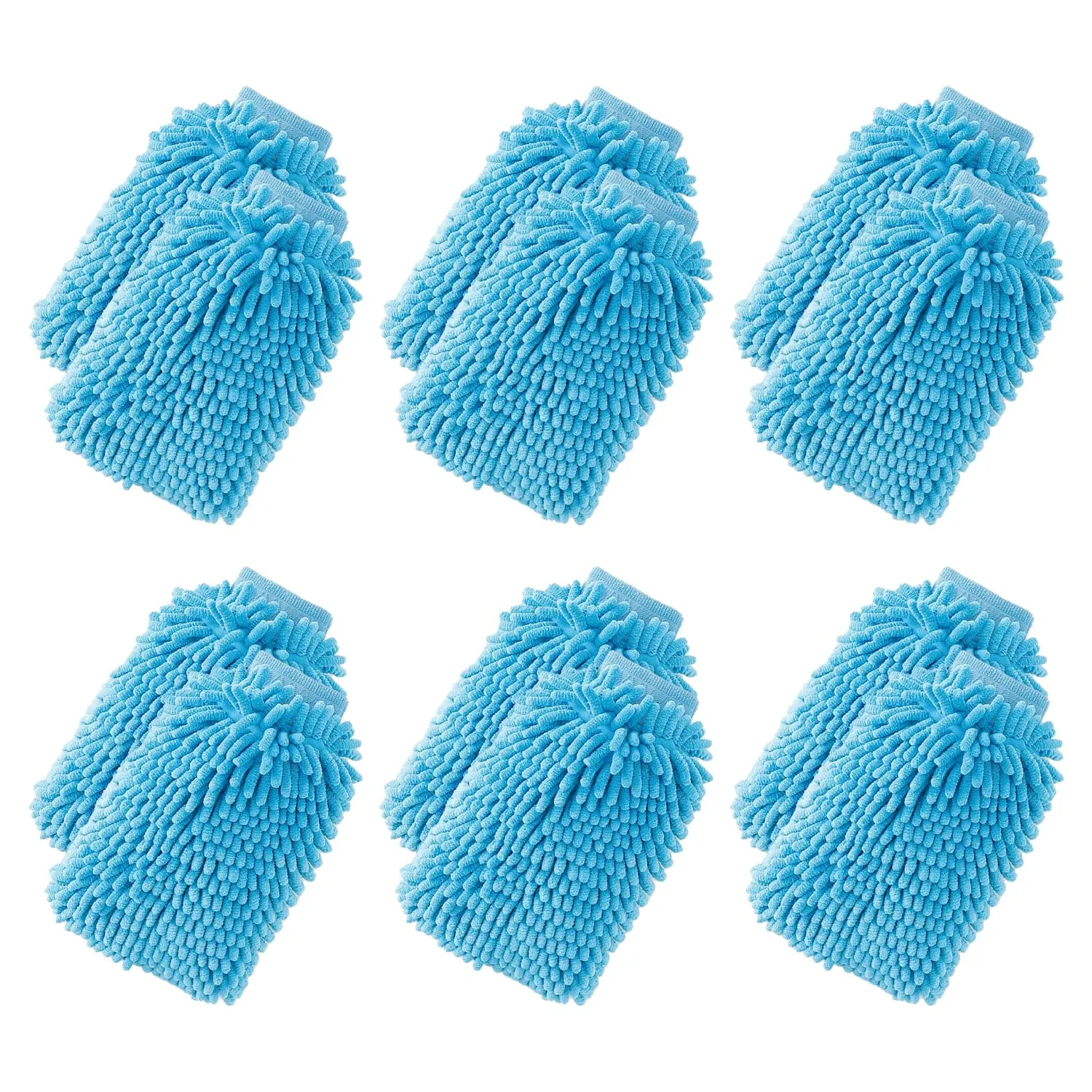 Kuber Industries Gloves | Microfiber Cleaning Gloves | Chenille Mitts for Kitchen | Hand Duster for Kitchen | Hand Gloves for Car | Double Sided Gloves | SHXNEFSST2 | Pack of 12 | Blue